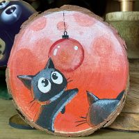 Holzscheibe handbemalt „Vorsicht zerbrechlich”