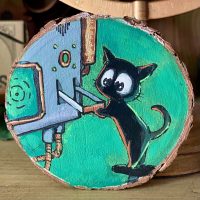 Holzscheibe handbemalt „Steampunk Maschine“