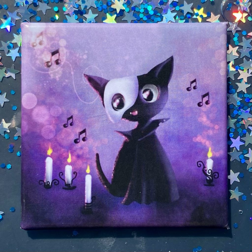 Quadratischer Magnet „Miausik of the Night”