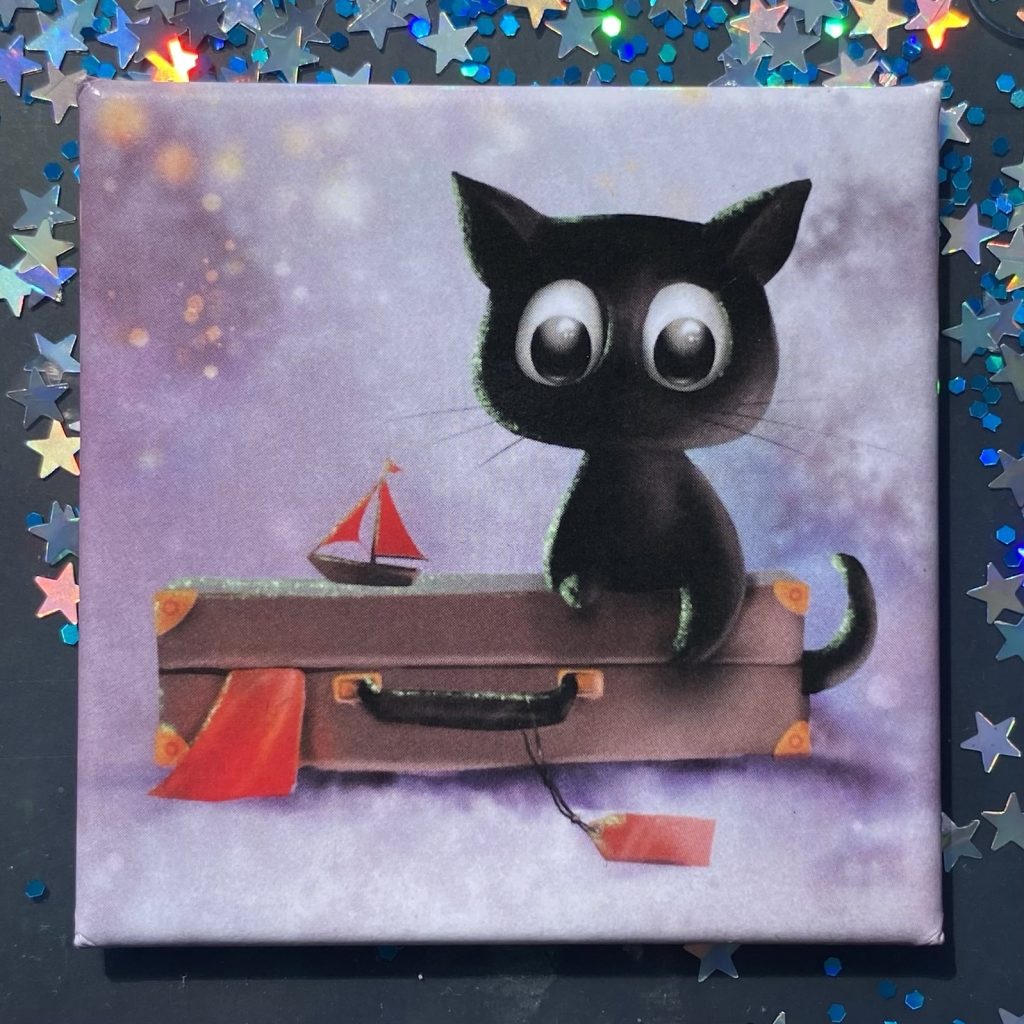 Quadratischer Magnet „Ich packe meinen Koffer”