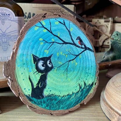 Holzscheibe handbemalt „Rotkehlchen im Baum” – Bild 3