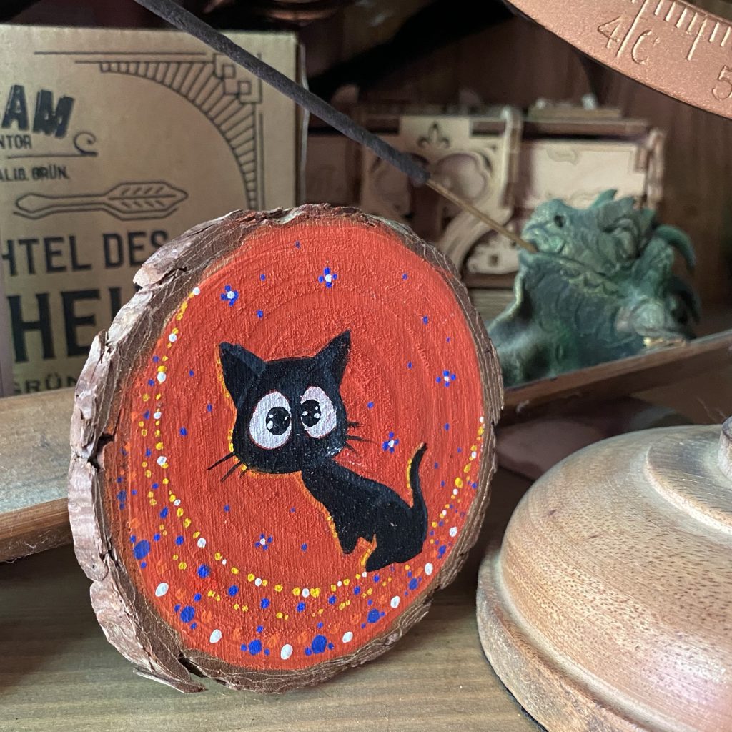 Holzscheibe handbemalt „Mandala Katze ”