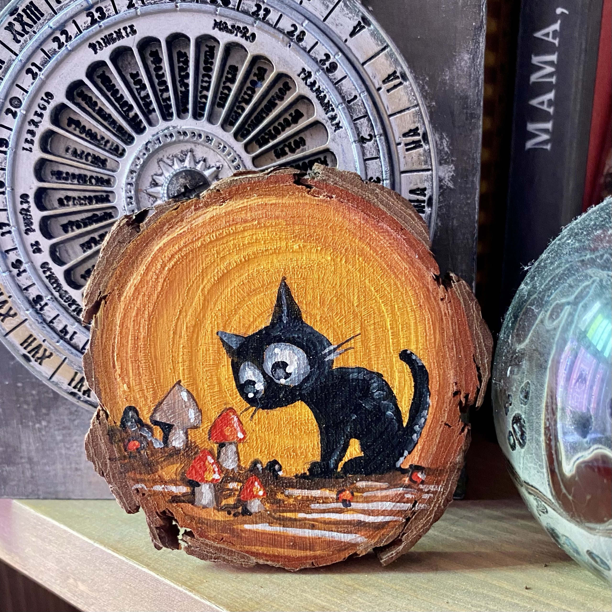 Holzscheibe handbemalt „Pilzfamilie”